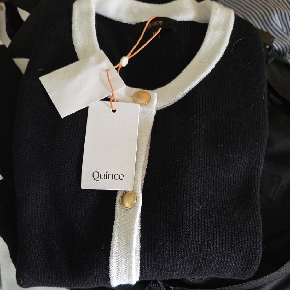 Quince Women's Black and White Cardigan 100% Organic Cotton